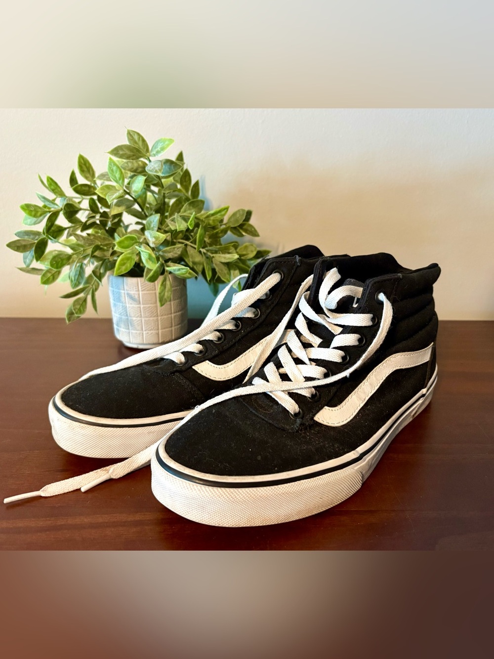 Vans Black and White High-Top Skate Shoes